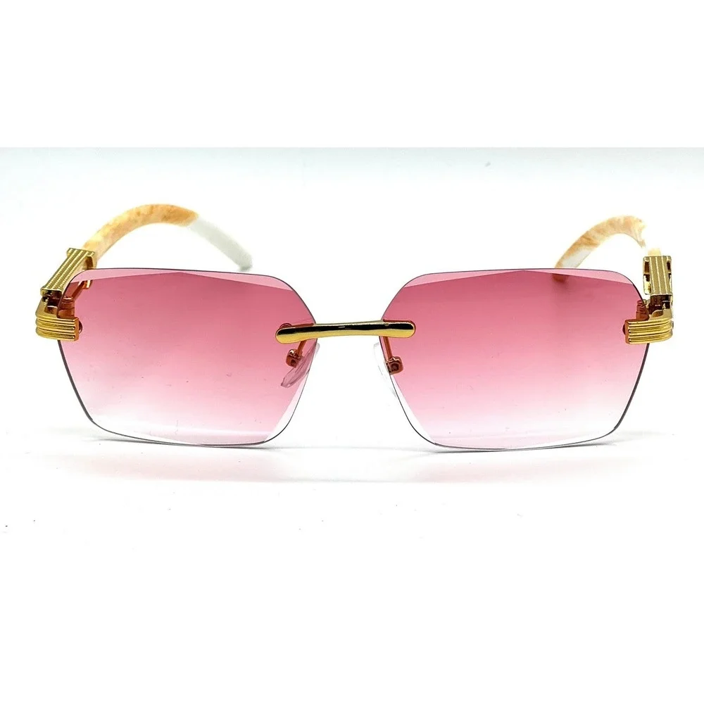Men Sunglasses Rectangular Diamond Cut Sophisticated Pink Lens Marble Arms UV400